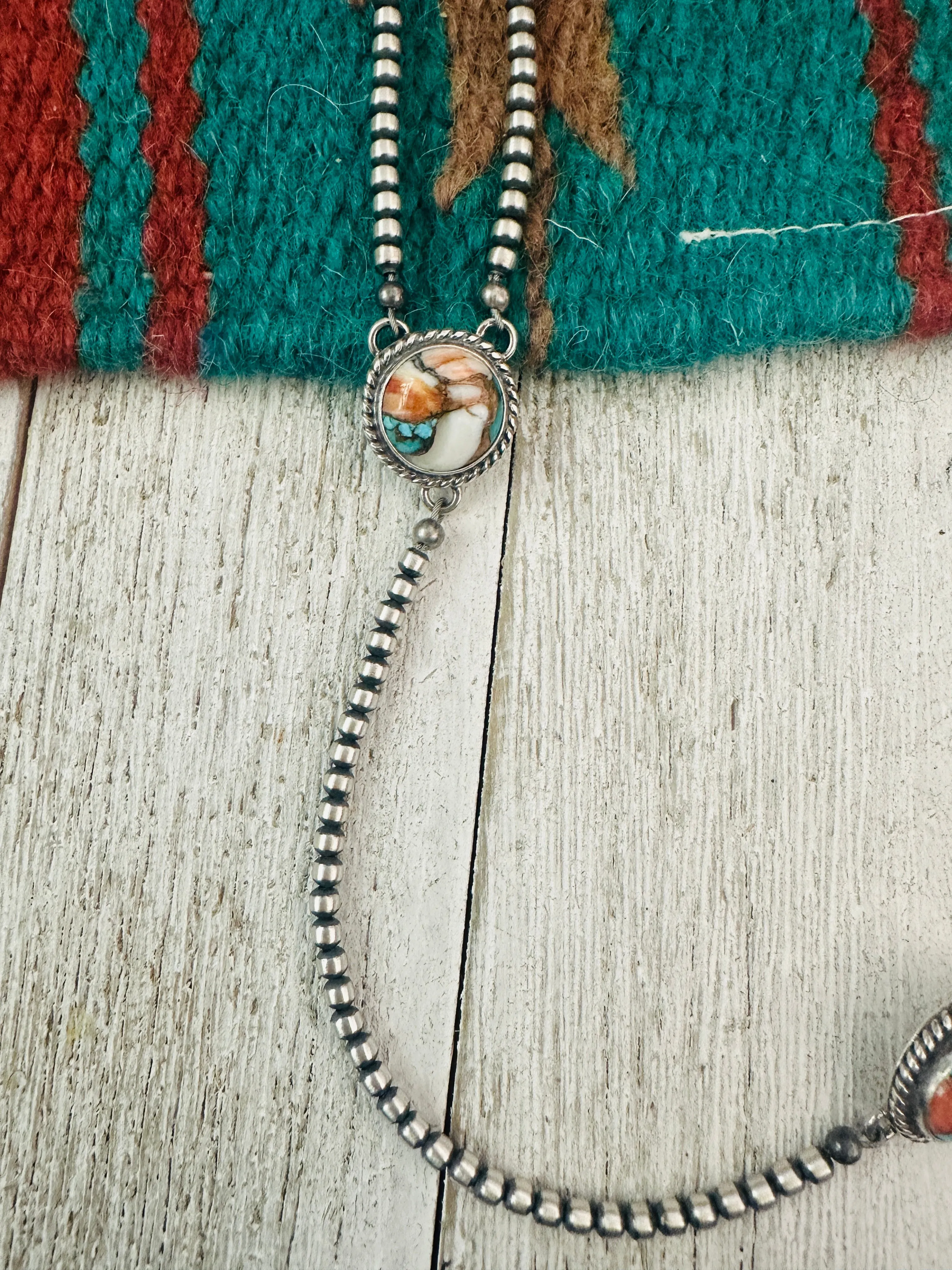 Navajo Spice & Sterling Silver Pearl Beaded Lariat Necklace