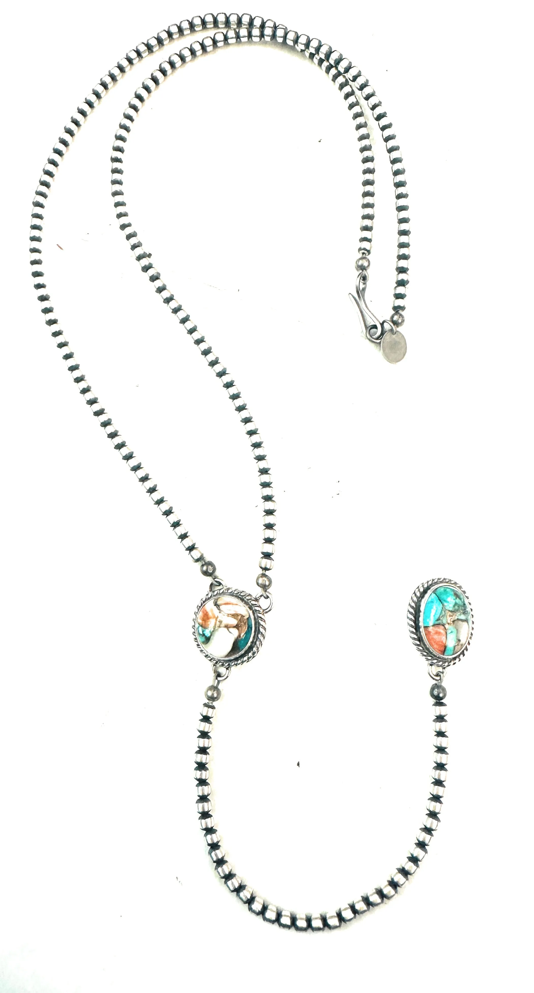 Navajo Spice & Sterling Silver Pearl Beaded Lariat Necklace