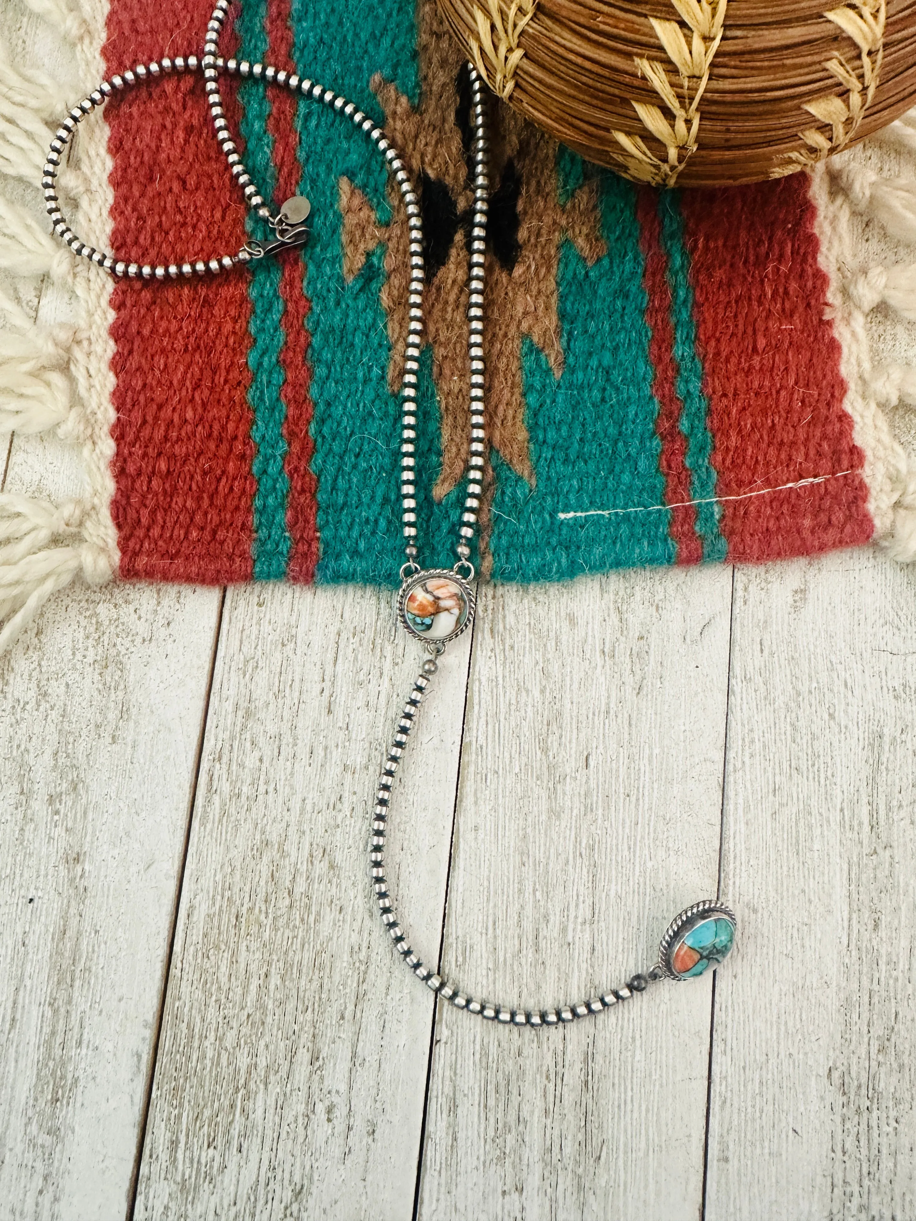 Navajo Spice & Sterling Silver Pearl Beaded Lariat Necklace