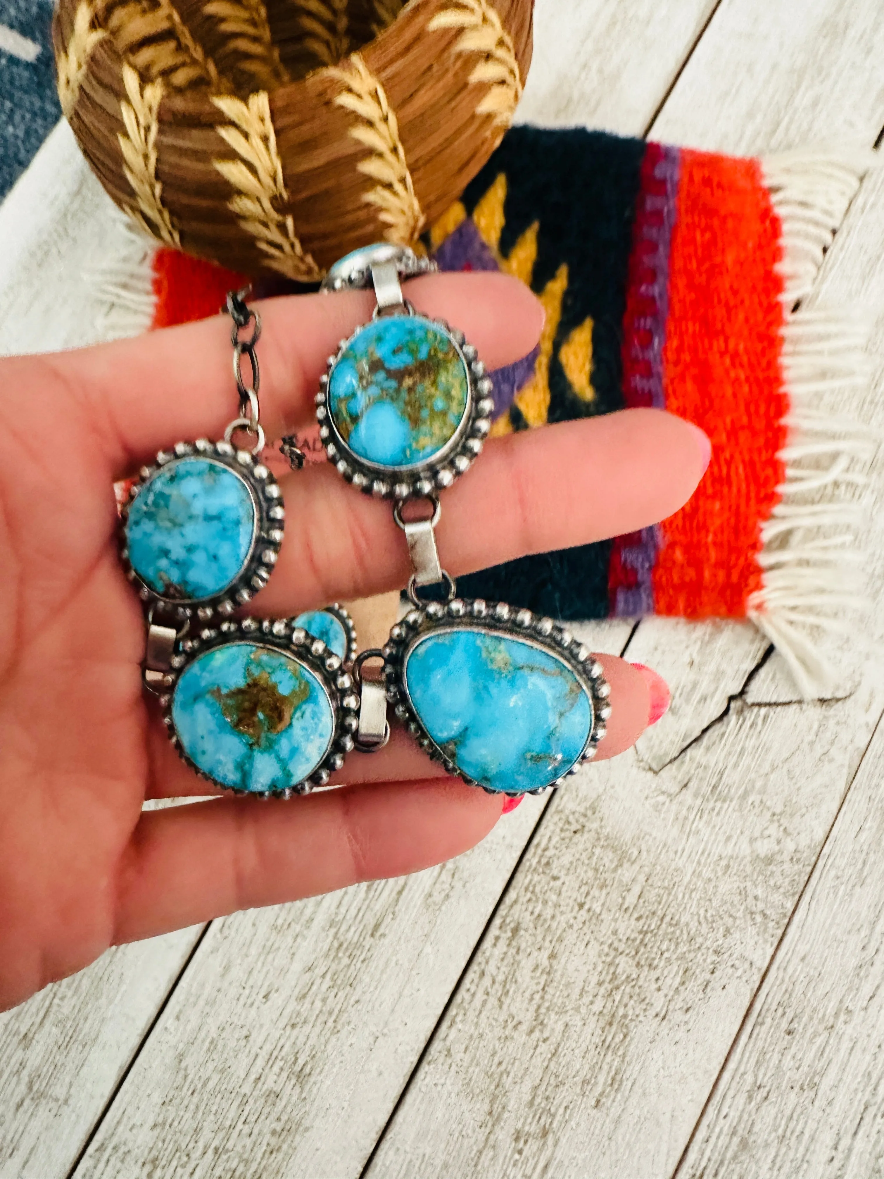 Navajo Sterling Silver & Kingman Turquoise Necklace Set