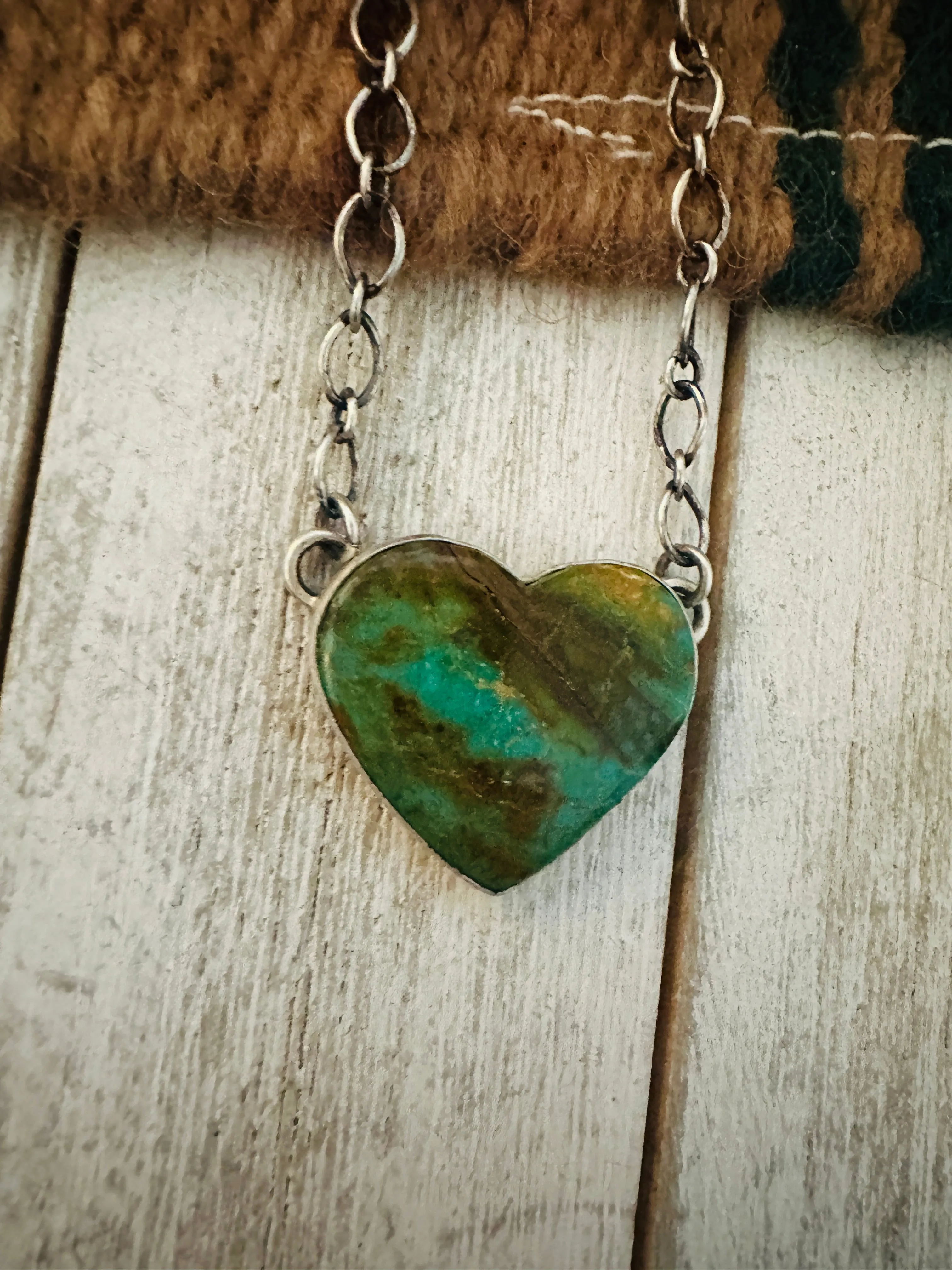 Navajo Sterling Silver & Royston Turquoise Heart Necklace