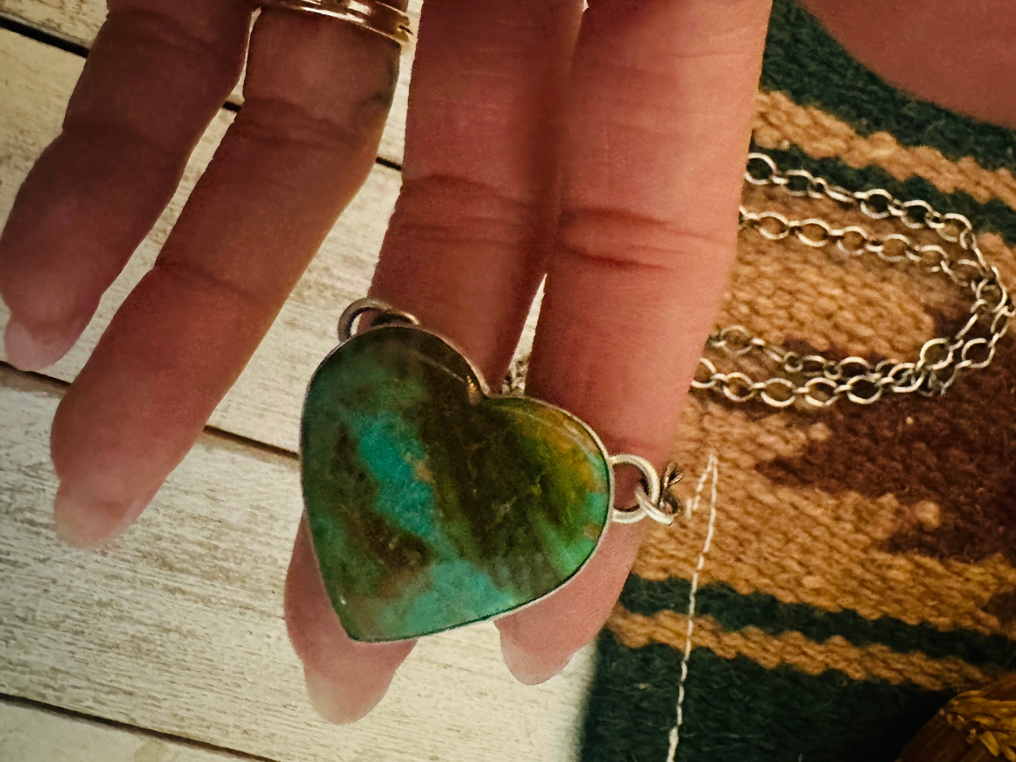 Navajo Sterling Silver & Royston Turquoise Heart Necklace