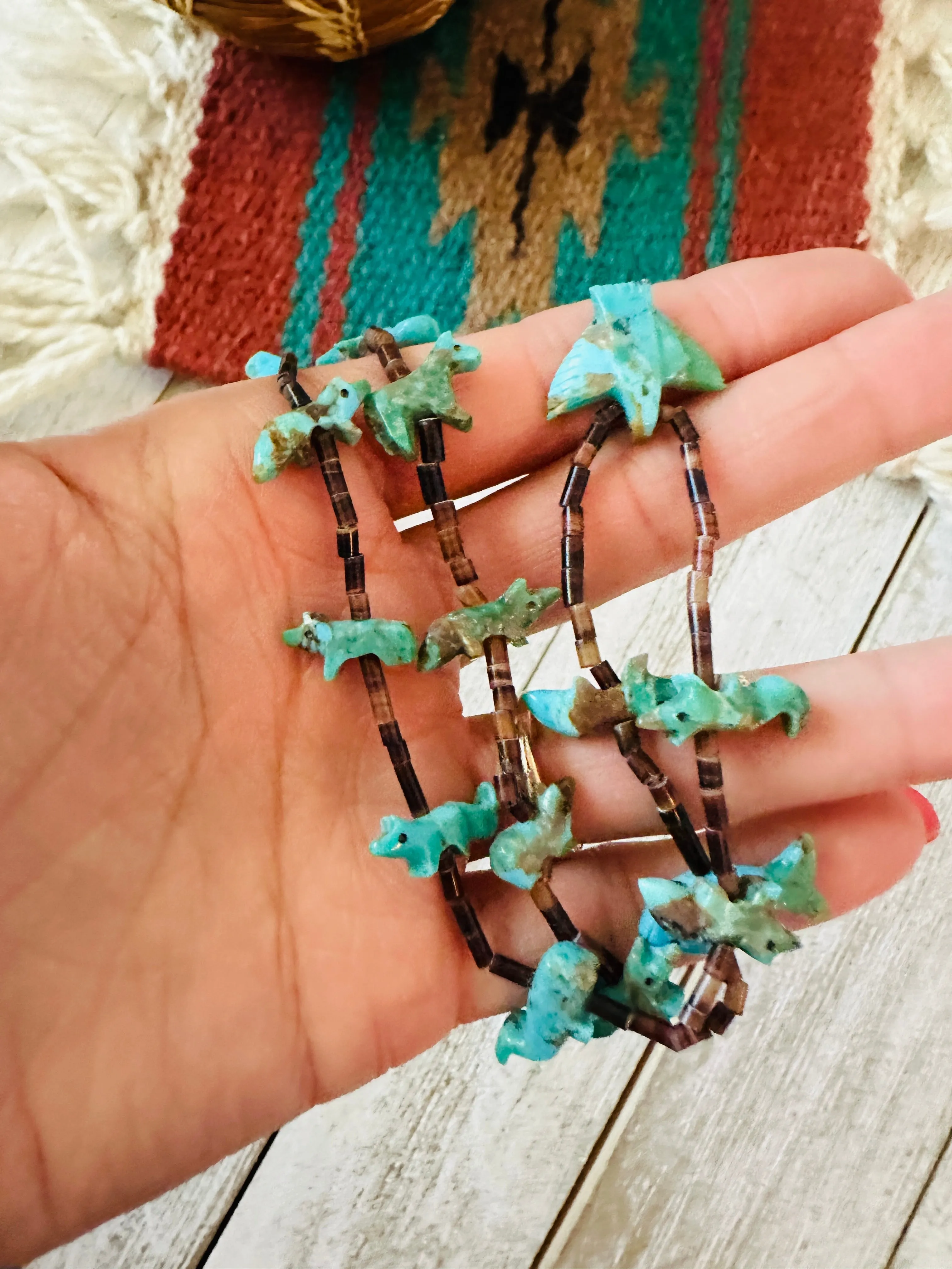 Navajo Turquoise & Heishi Beaded Fetish Necklace by Hector Goodluck