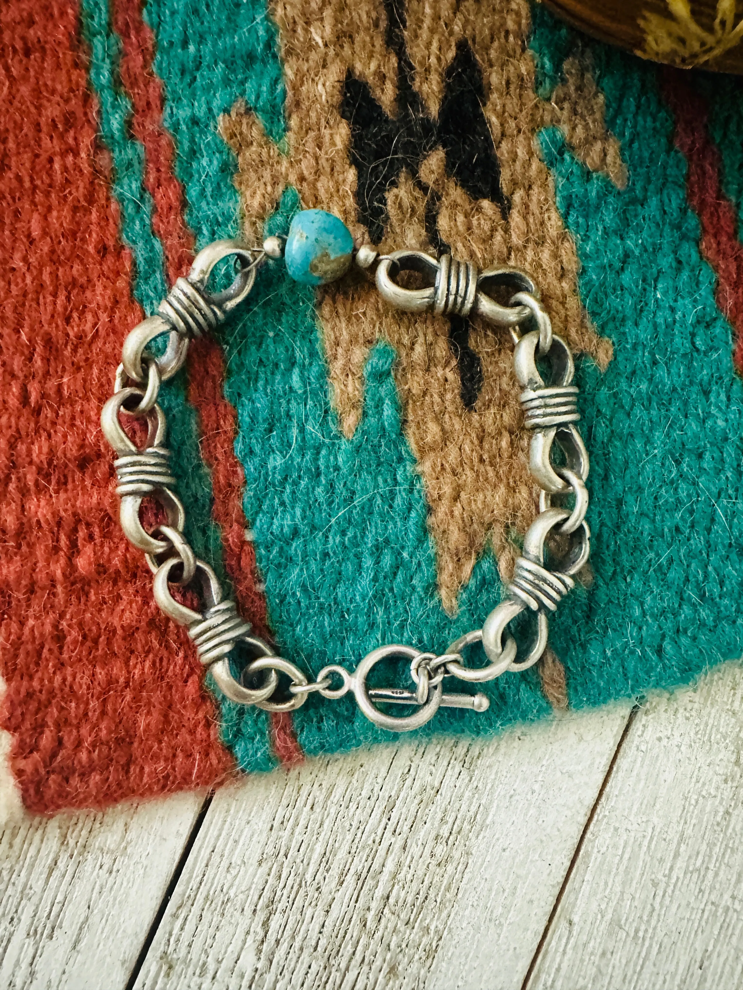 Navajo Turquoise & Sterling Silver Chain Bracelet