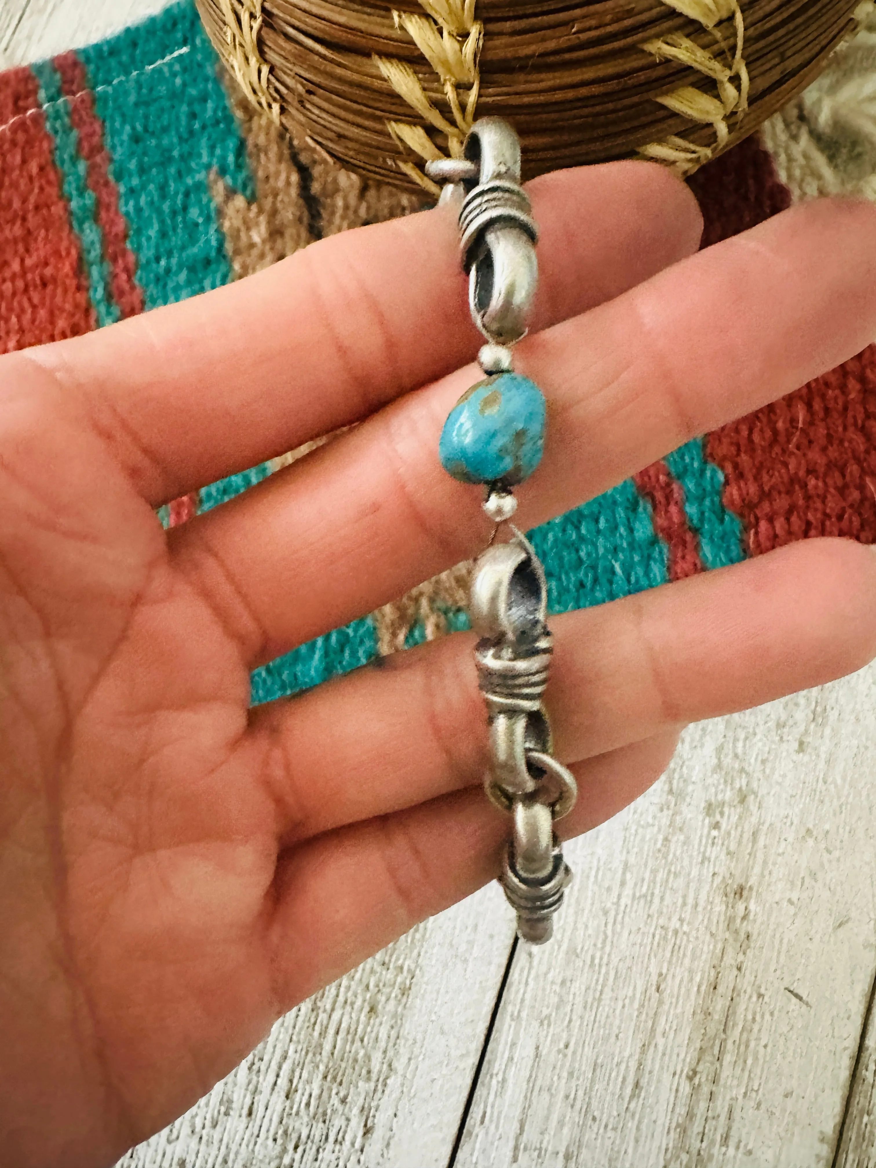 Navajo Turquoise & Sterling Silver Chain Bracelet