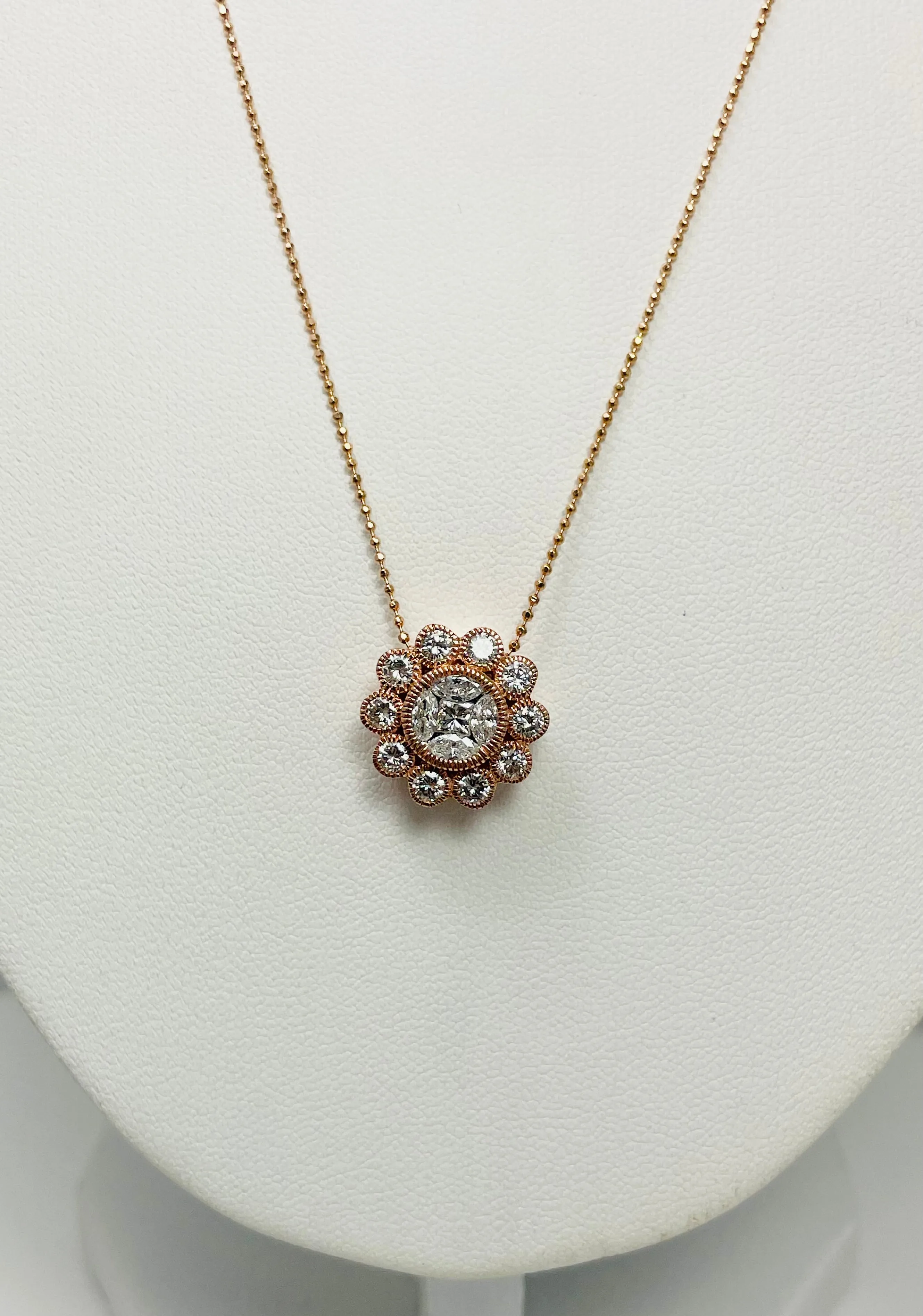 New! 1ctw Natural Diamond 18" 14k Rose Gold Pendant Necklace