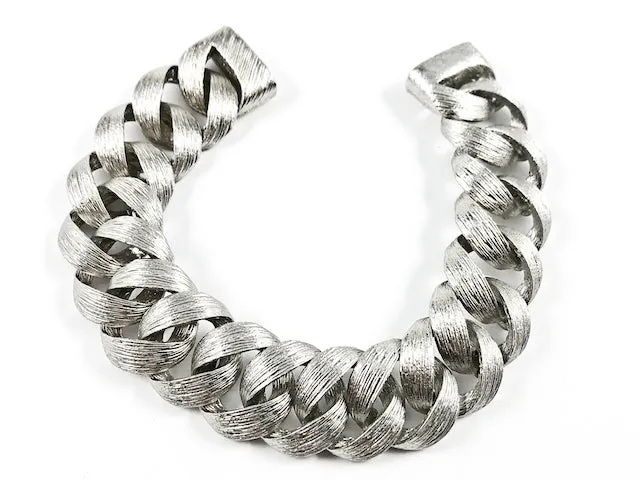 Nice Large Thick Chain Link Brushed Textured Magnetic Brass Bracelet