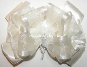 Off White Organza Satin Pearl Hair Bow