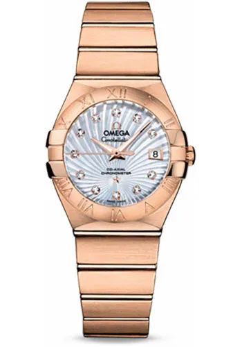 Omega Ladies Constellation Chronometer Watch - 27 mm Brushed Red Gold Case - Mother-Of-Pearl Supernova Diamond Dial - 123.50.27.20.55.001