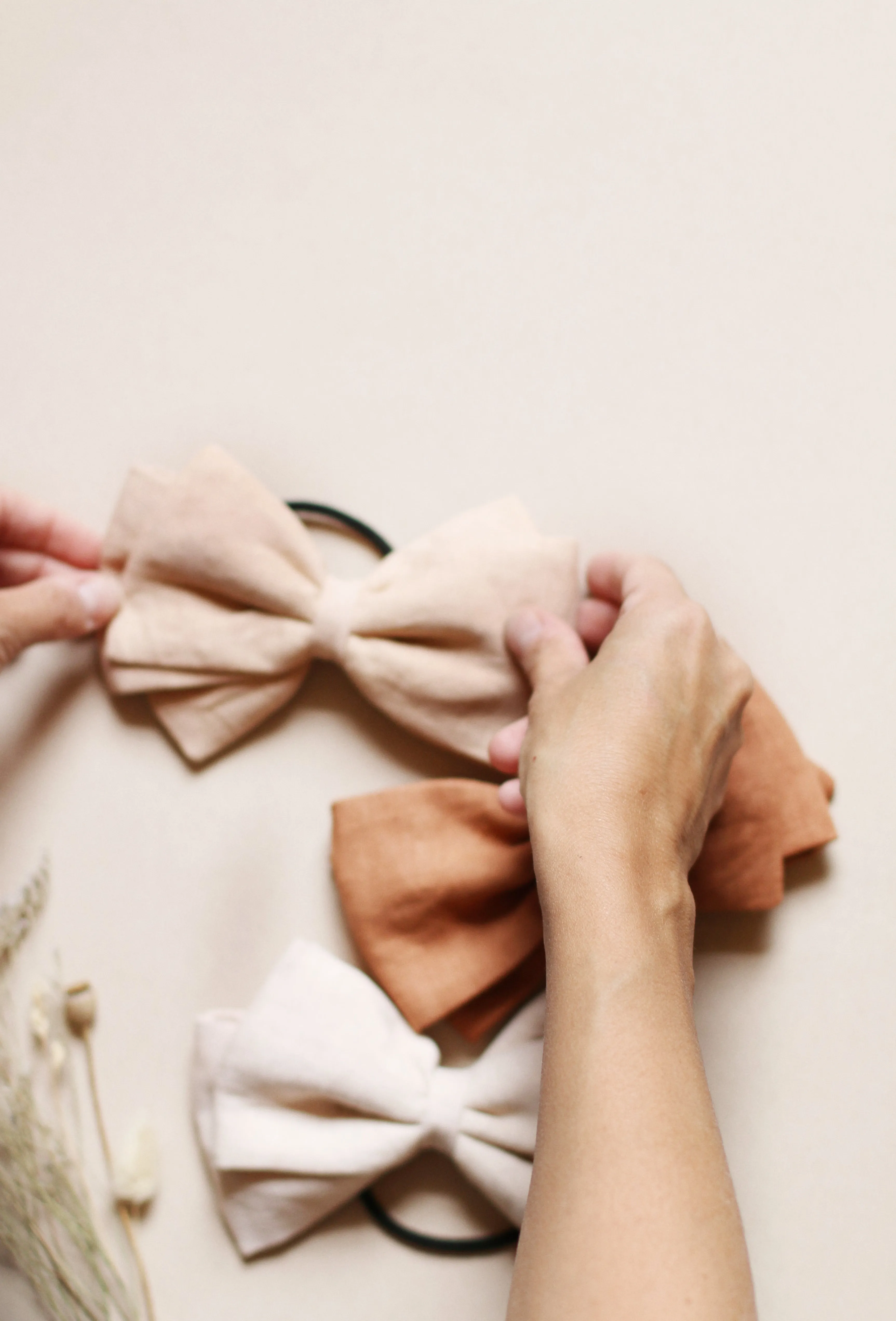 Organic Linen Bows, Neutral and Naturally Dyed