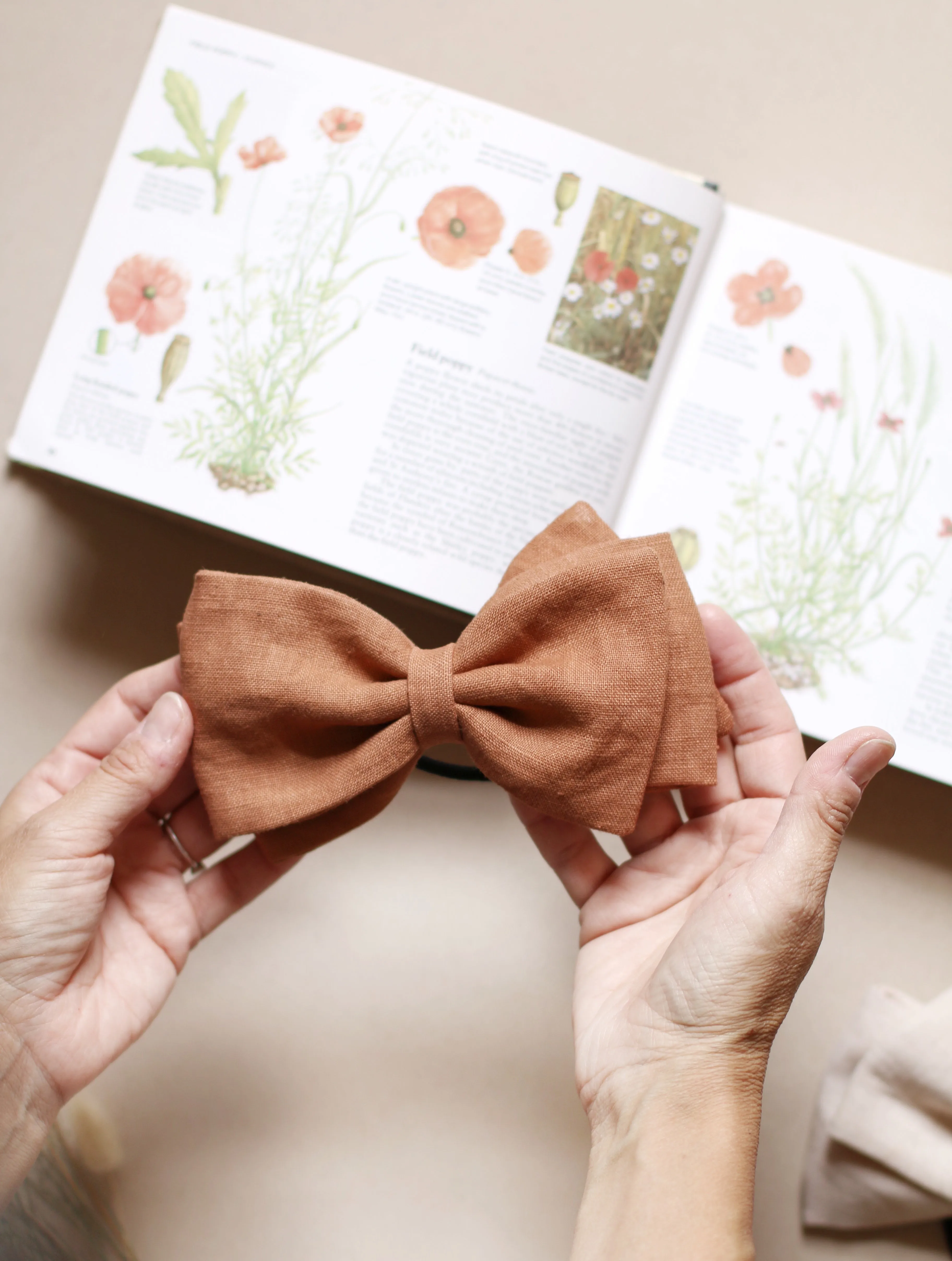 Organic Linen Bows, Neutral and Naturally Dyed