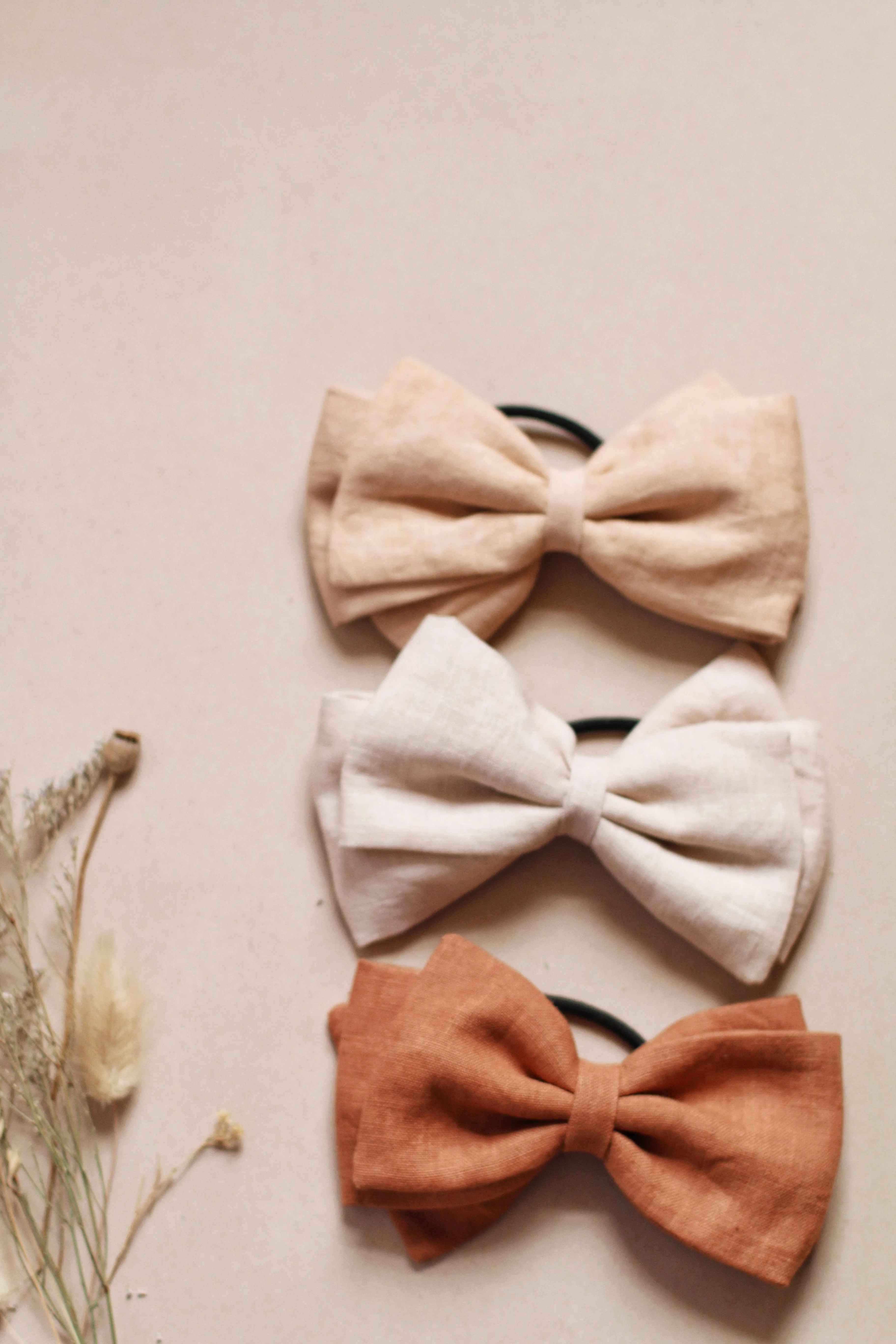 Organic Linen Bows, Neutral and Naturally Dyed