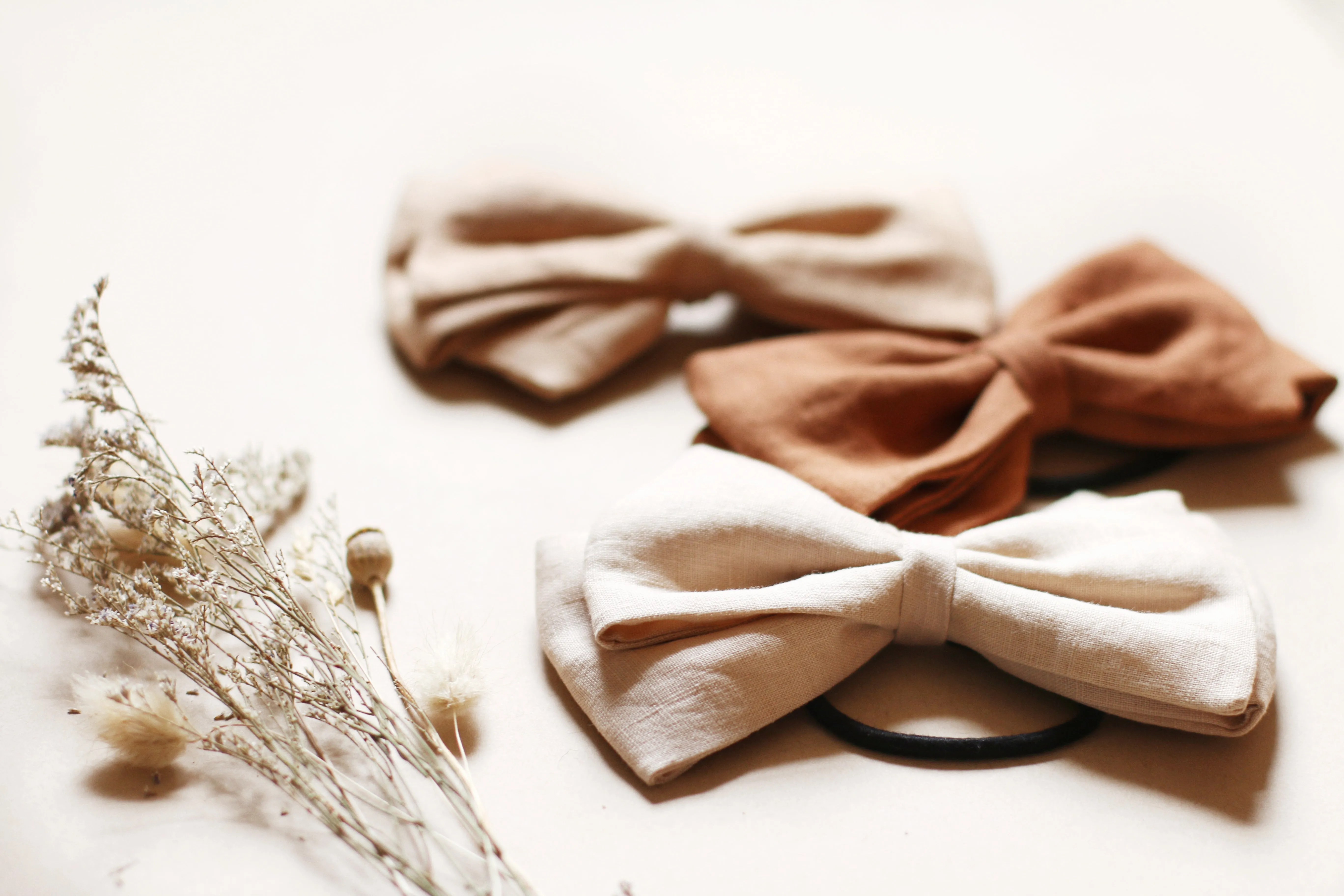 Organic Linen Bows, Neutral and Naturally Dyed