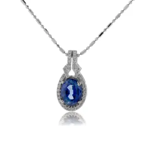 Oval Sapphire and Diamond Pendant in White Gold