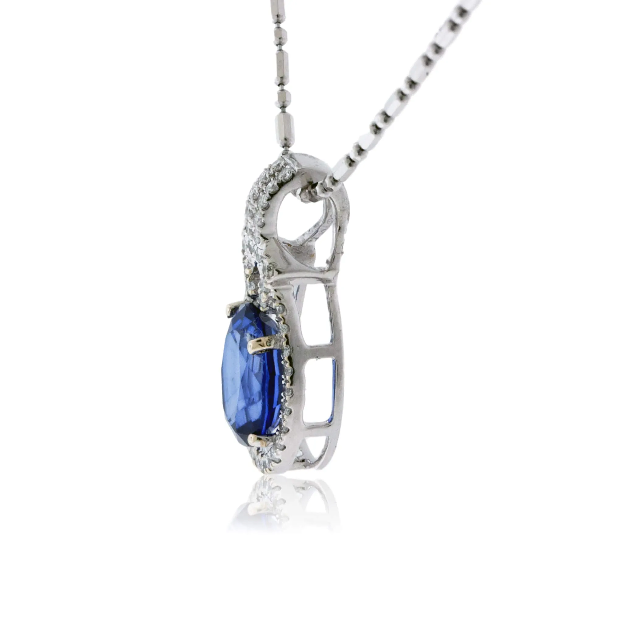 Oval Sapphire and Diamond Pendant in White Gold