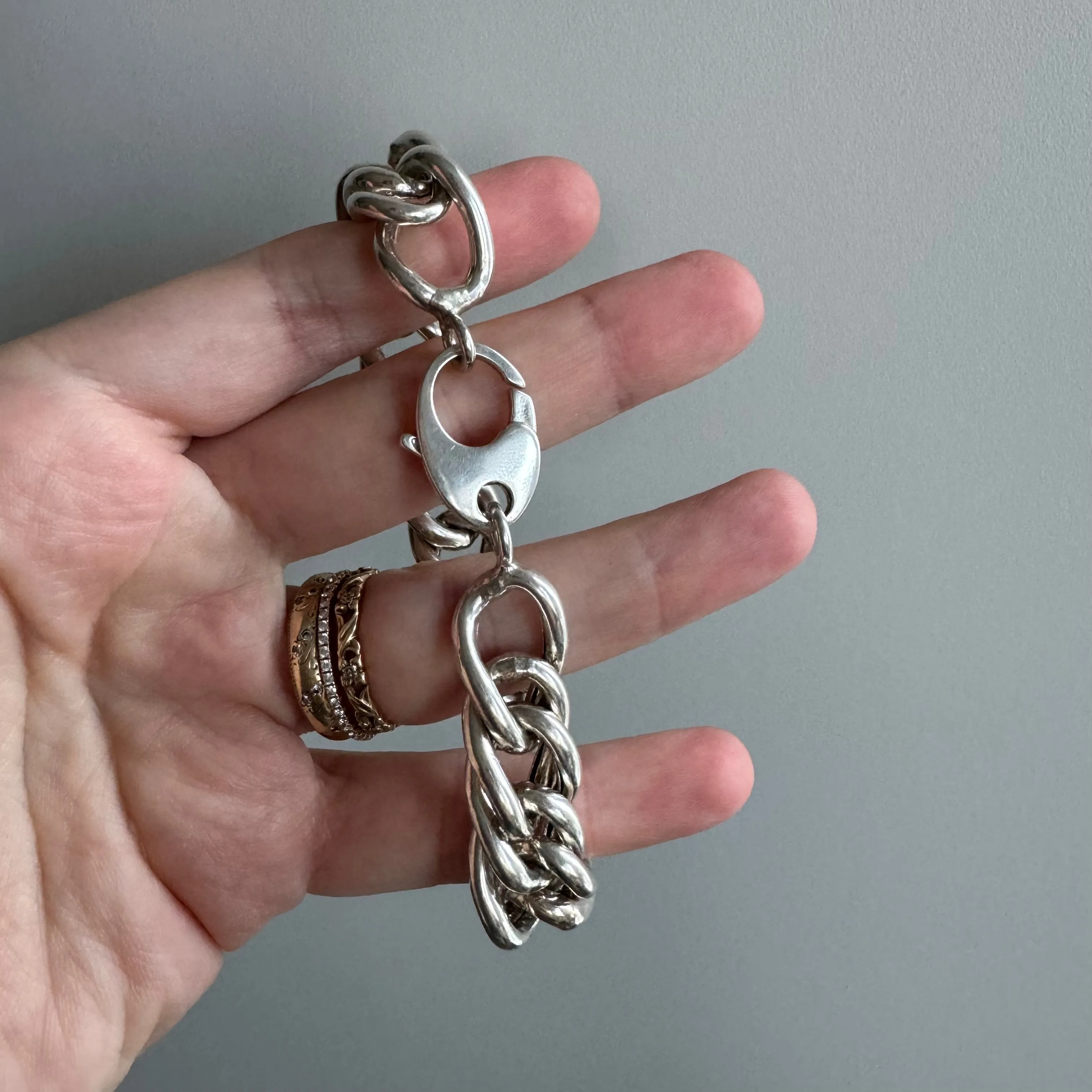 P R E - L O V E D // chunkiest curb / sterling silver wide curb chain bracelet / 7.5", 27g