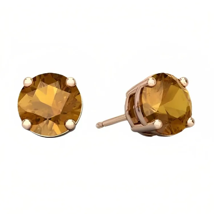 Paris Jewelry 18k Rose Gold 2 Pair Created Citrine 6mm Round & Princess Cut Stud Earrings Plated