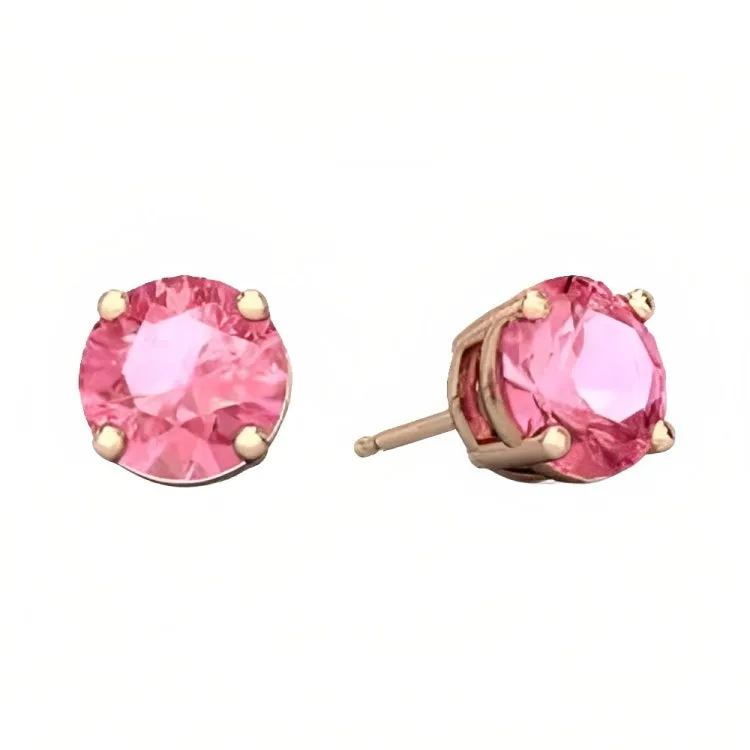 Paris Jewelry 18k Rose Gold 2 Pair Created Tourmaline 4mm, 6mm Round & Princess Cut Stud Earrings Plated