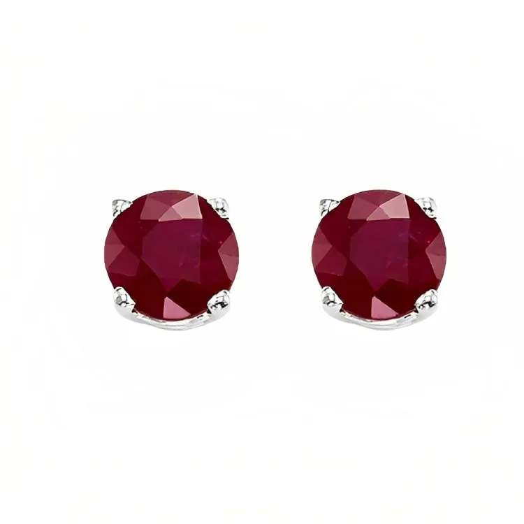 Paris Jewelry 18k White Gold 2 Pair Created Ruby 6mm Round Princess Cut Stud Earrings Plated