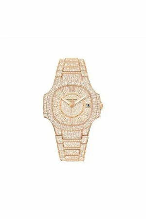 patek philippe nautilus 7021/1r-001 rose gold full pavÉ diamonds ladies watch