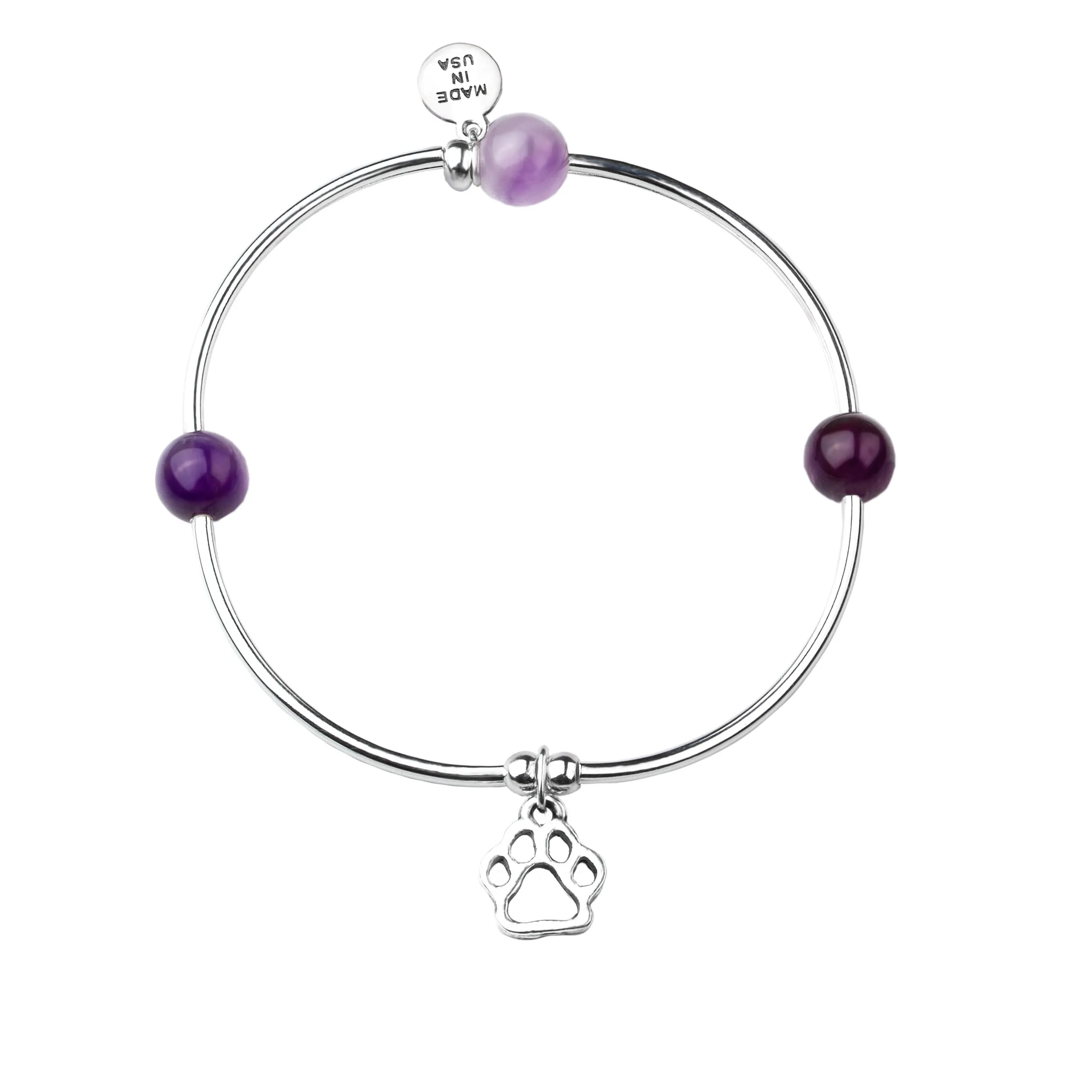 Paw Print | Soft Bangle Charm Bracelet | Amethyst