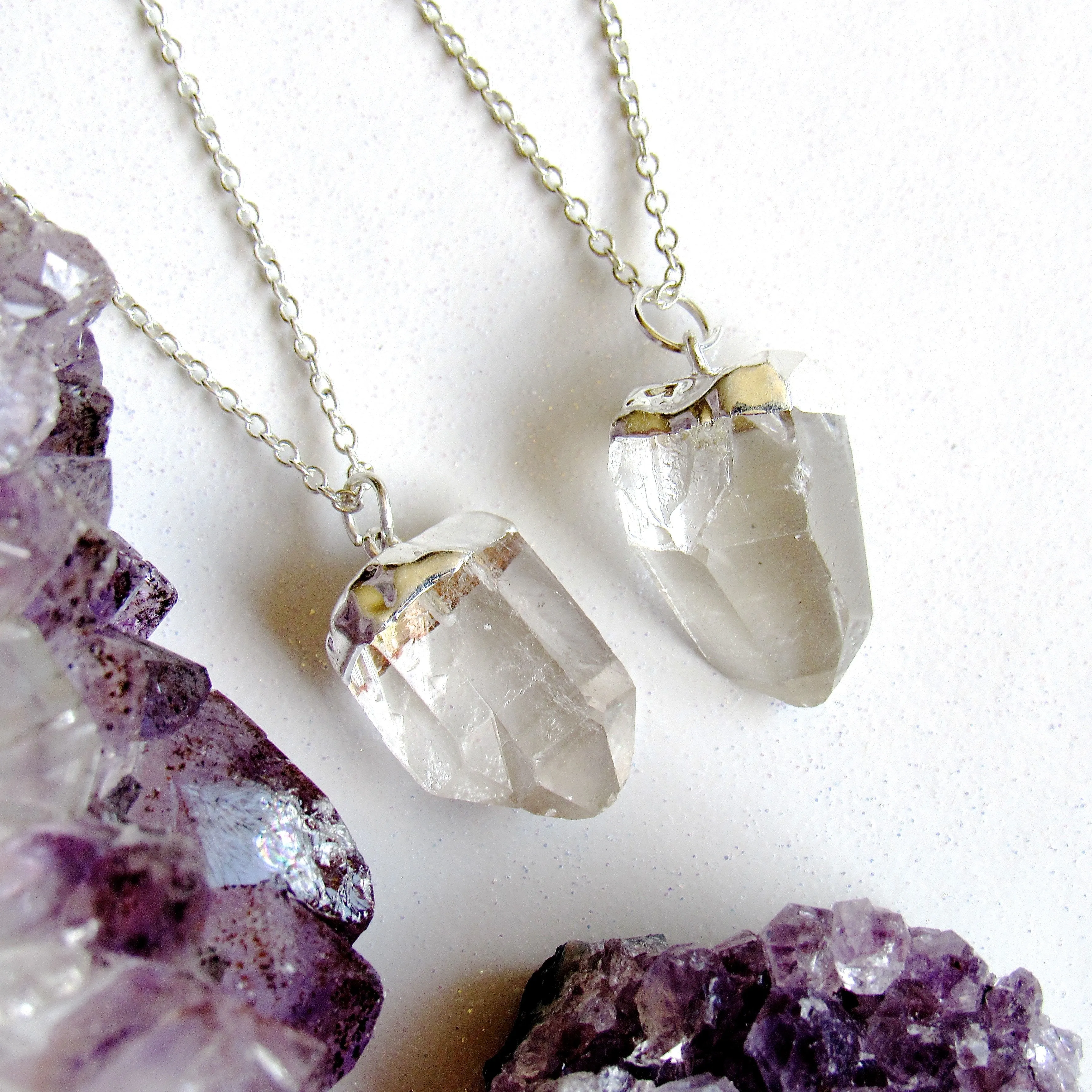 Petite Silver Quartz Point Necklaces