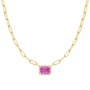 Pink Sapphire and Diamond Paper Clips Chain Necklace