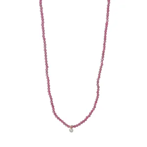 Pink Tourmaline & Lab Diamond Beaded Necklace