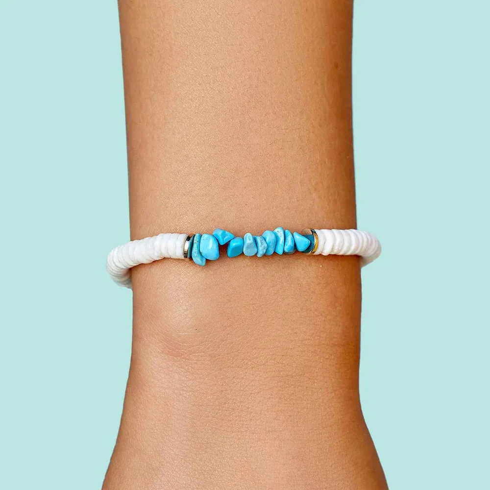 Puka Shell Turquoise Chip White Bracelet