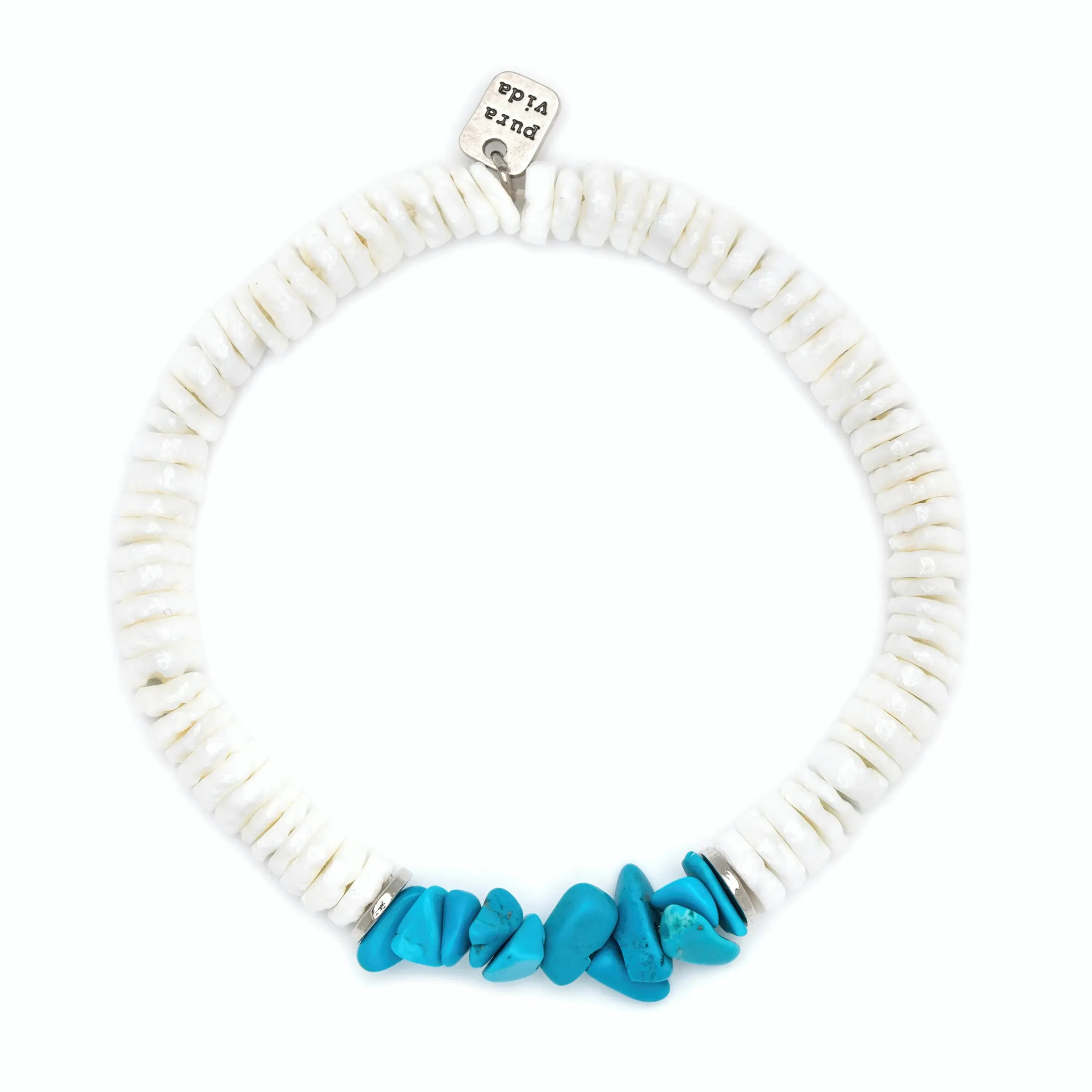 Puka Shell Turquoise Chip White Bracelet