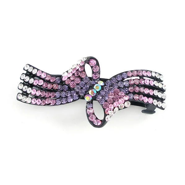 Purple Bow Czech Crystal Rhinestone Princess Hair Barrette