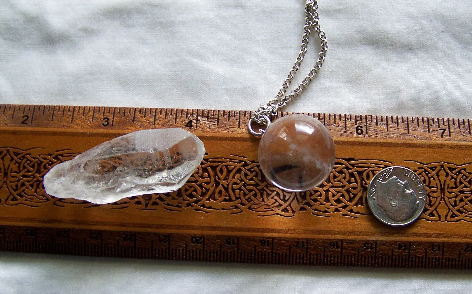 Quartz Crystal Ball Pendant Necklace   Quartz Point - Crystal Web Combo