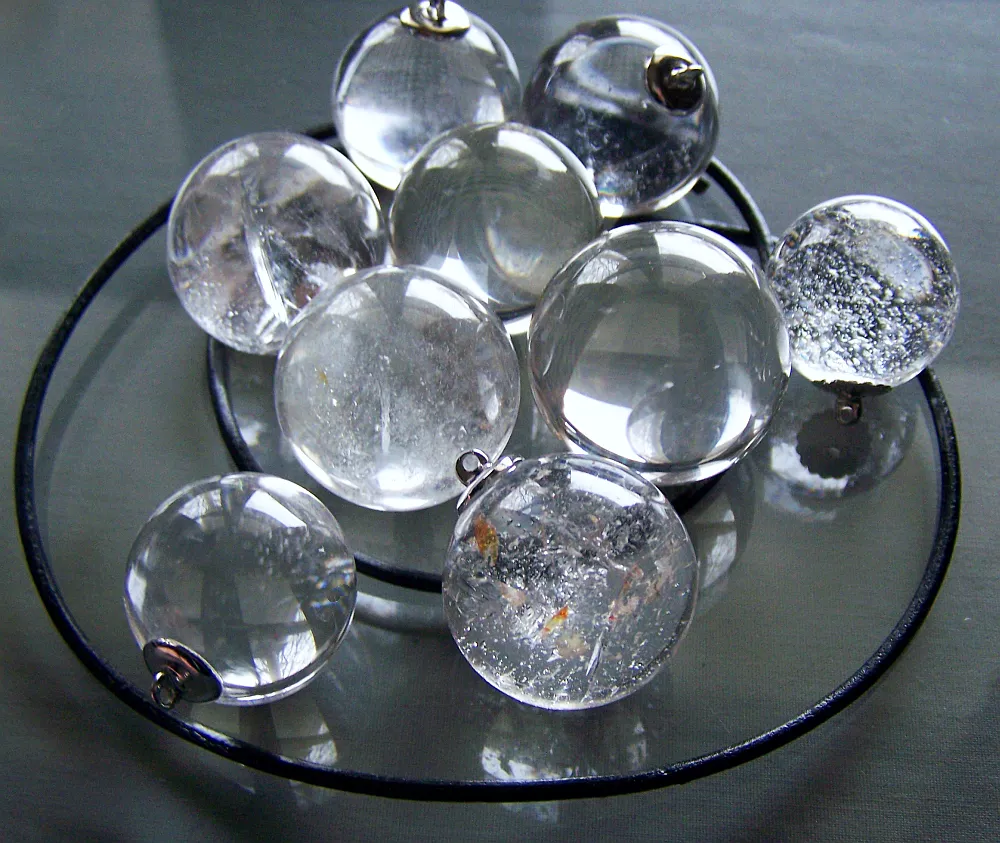 Quartz Crystal Ball Pendant Necklace   Quartz Point - Crystal Web Combo