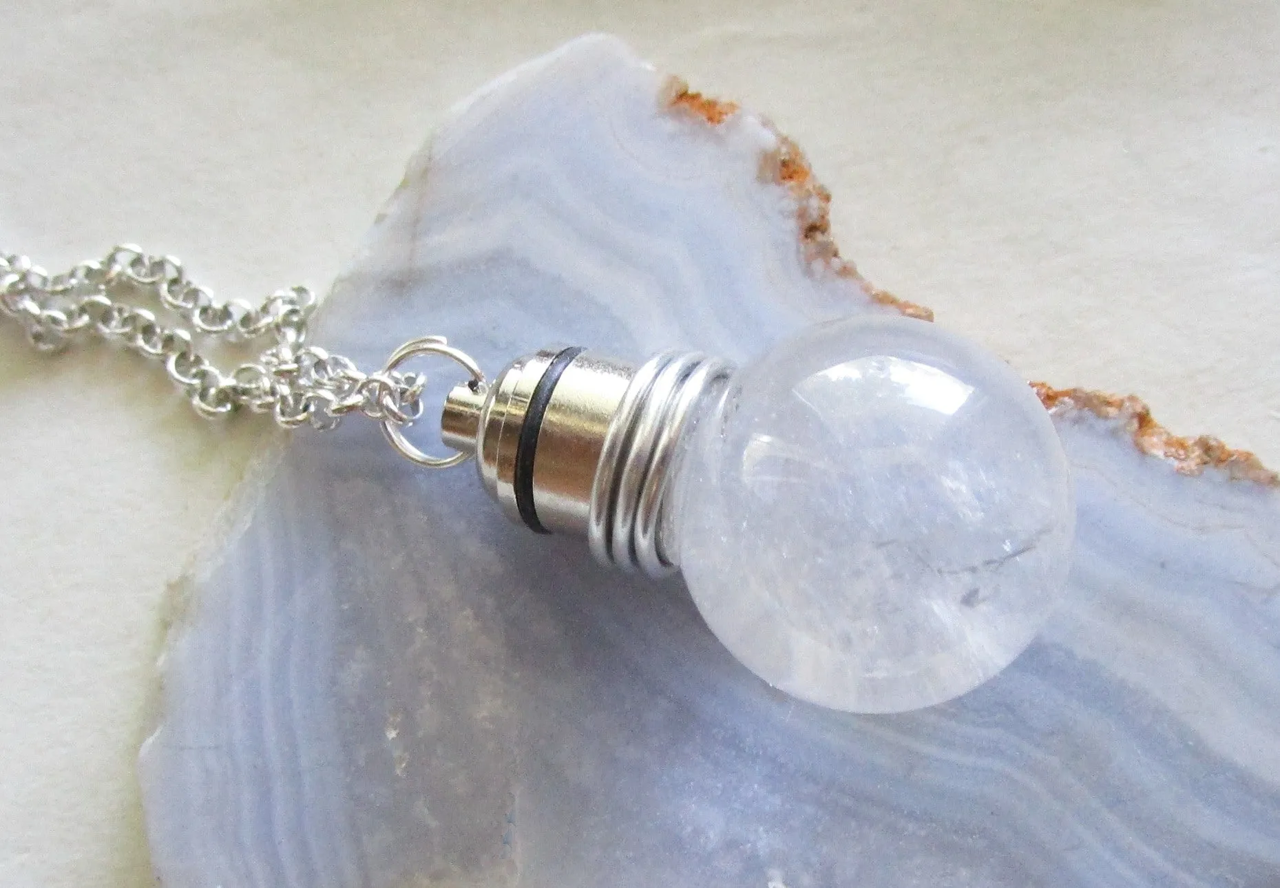 Quartz LED Color Change Natural Crystal Ball Pendant Necklace