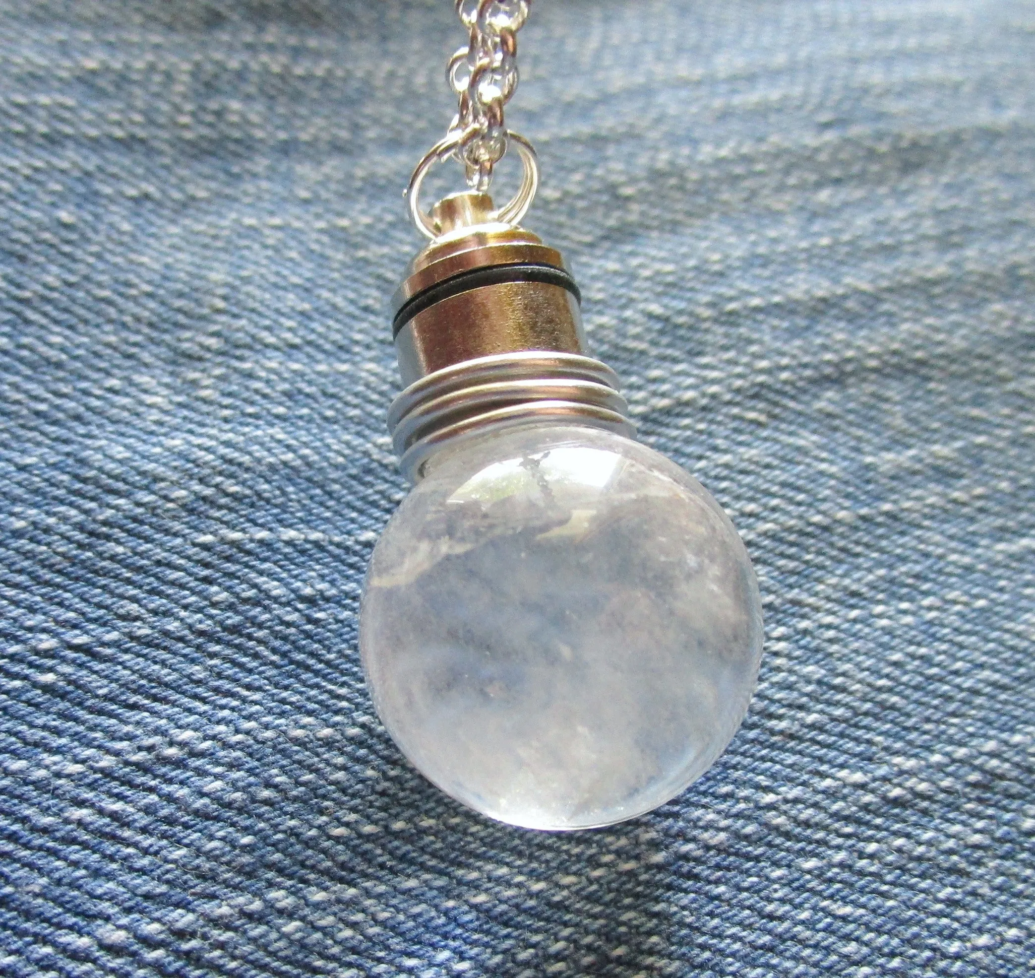 Quartz LED Color Change Natural Crystal Ball Pendant Necklace