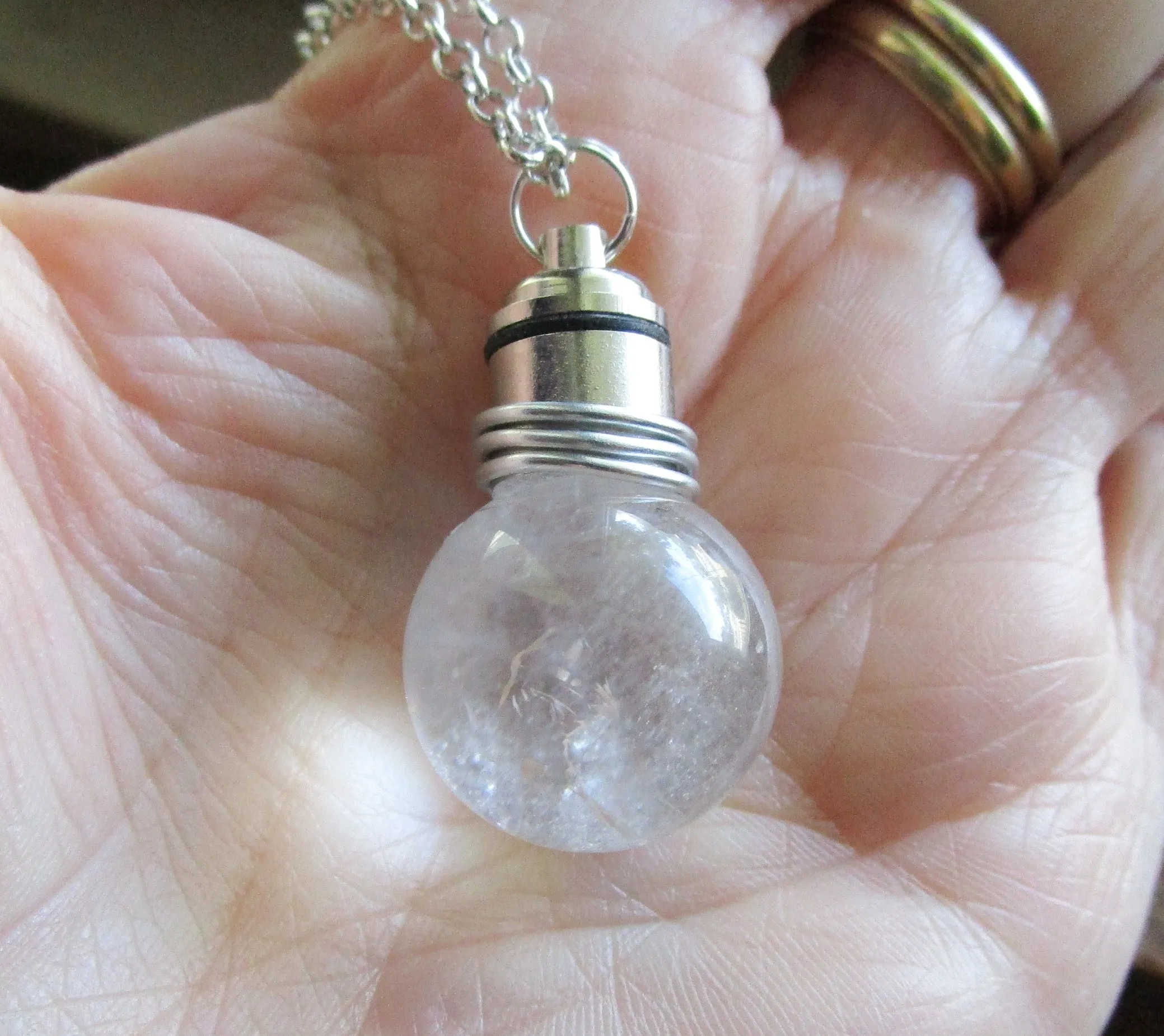 Quartz LED Color Change Natural Crystal Ball Pendant Necklace