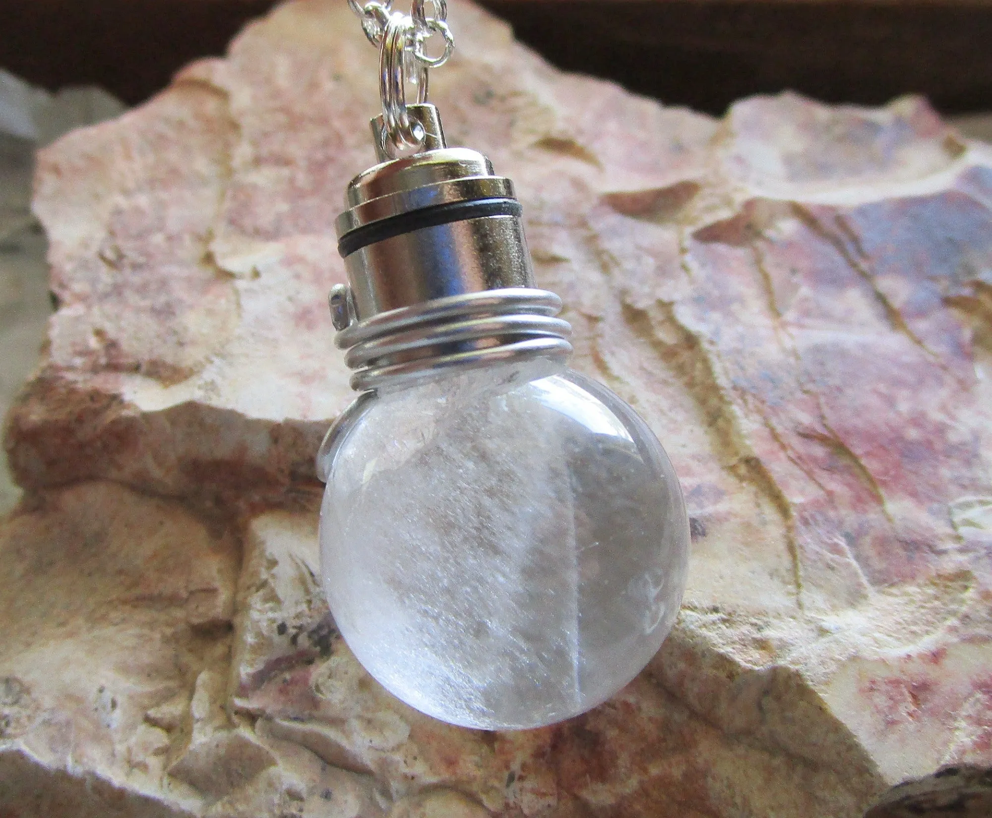 Quartz LED Color Change Natural Crystal Ball Pendant Necklace