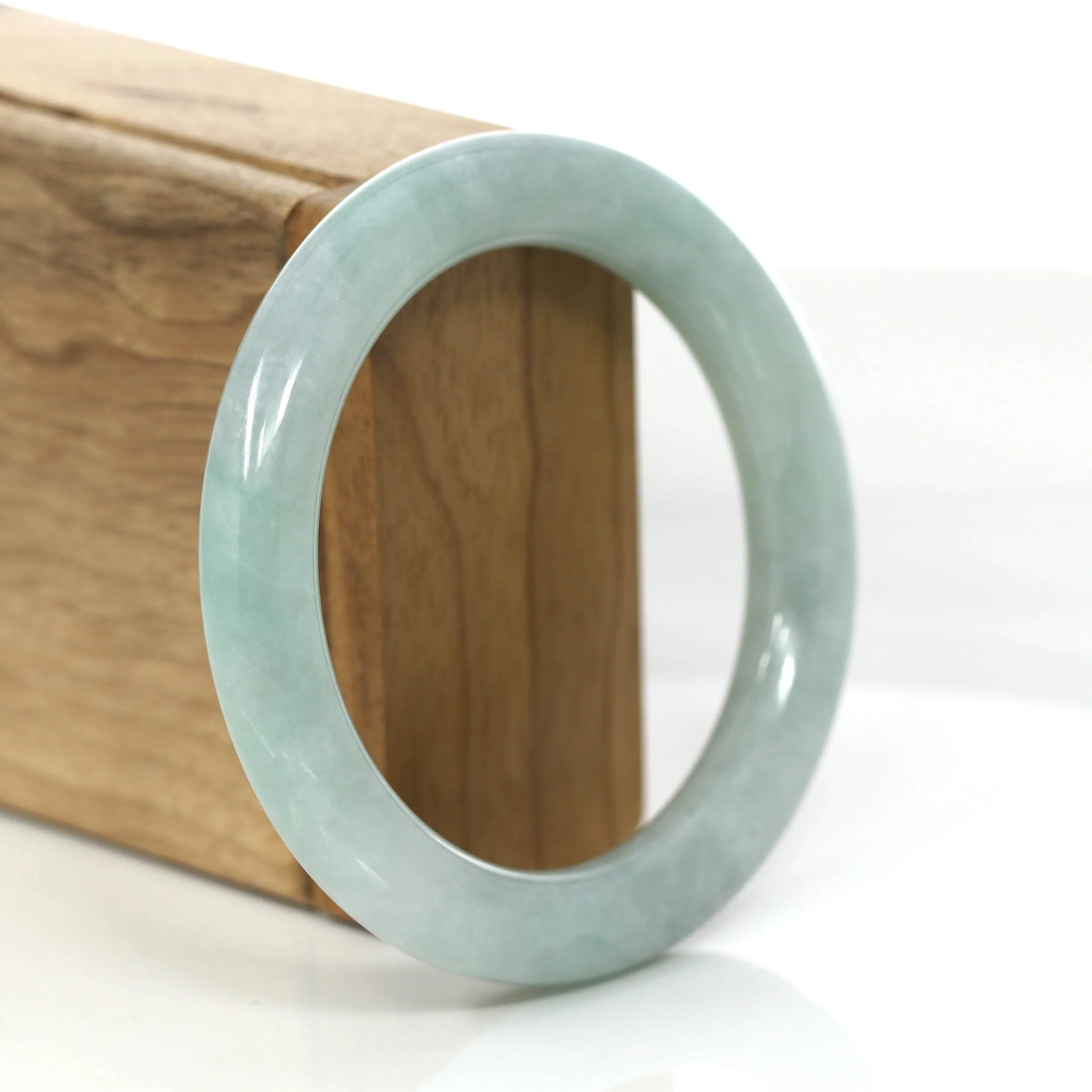 "Classic Half Round" Blue Green Jade Jadeite Bangle Bracelet (55.23 mm) #356