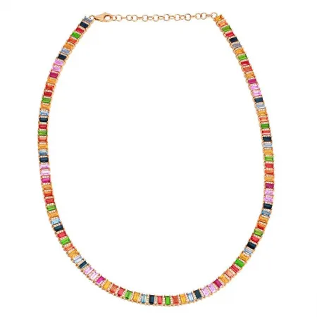 Rainbow Baguette Tennis Necklace