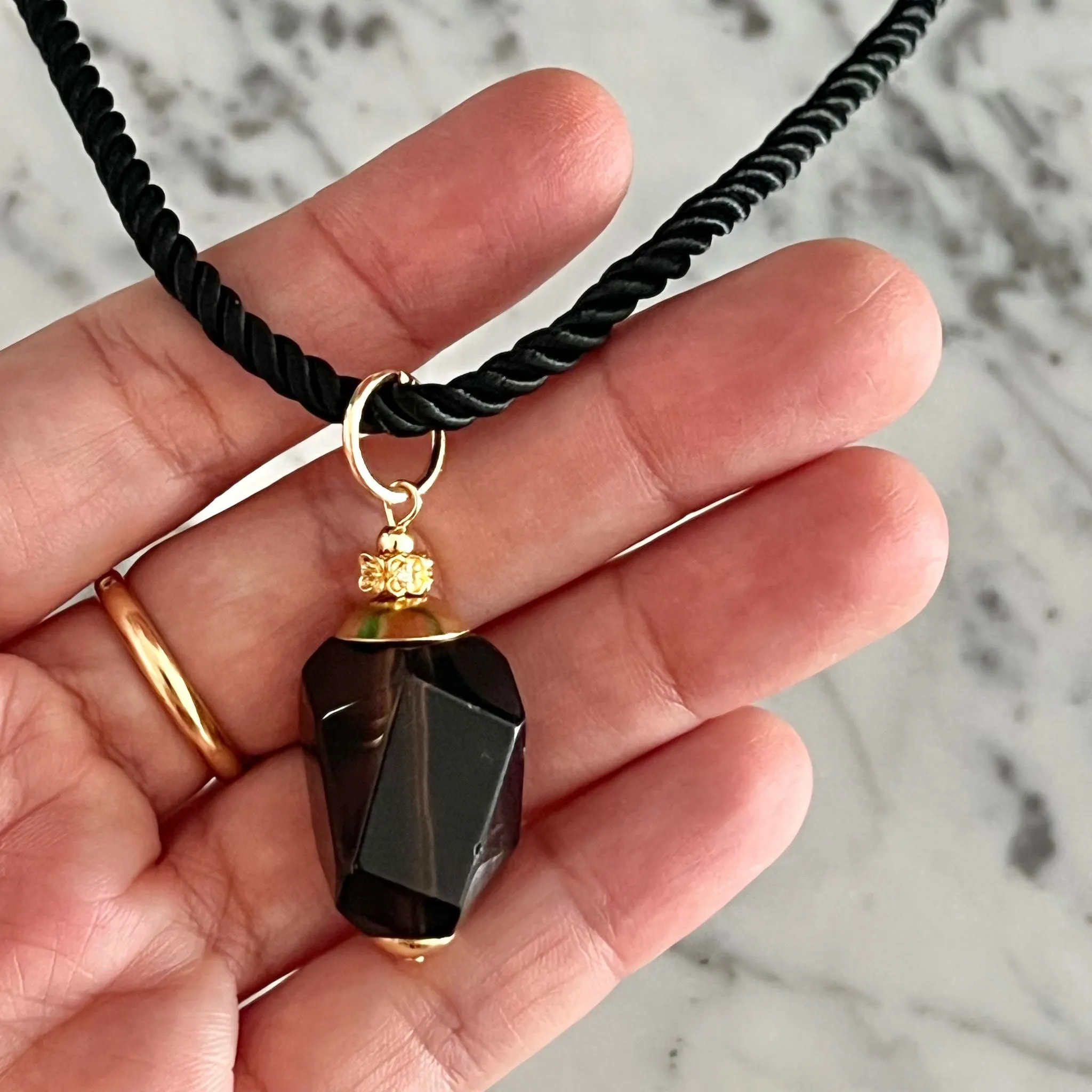 Raw Smoky Quartz Silk Twist Necklace