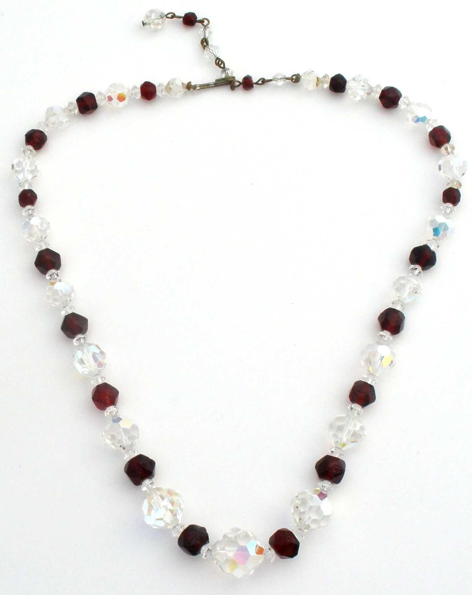 Red & Clear Glass Bead Necklace Vintage  21"