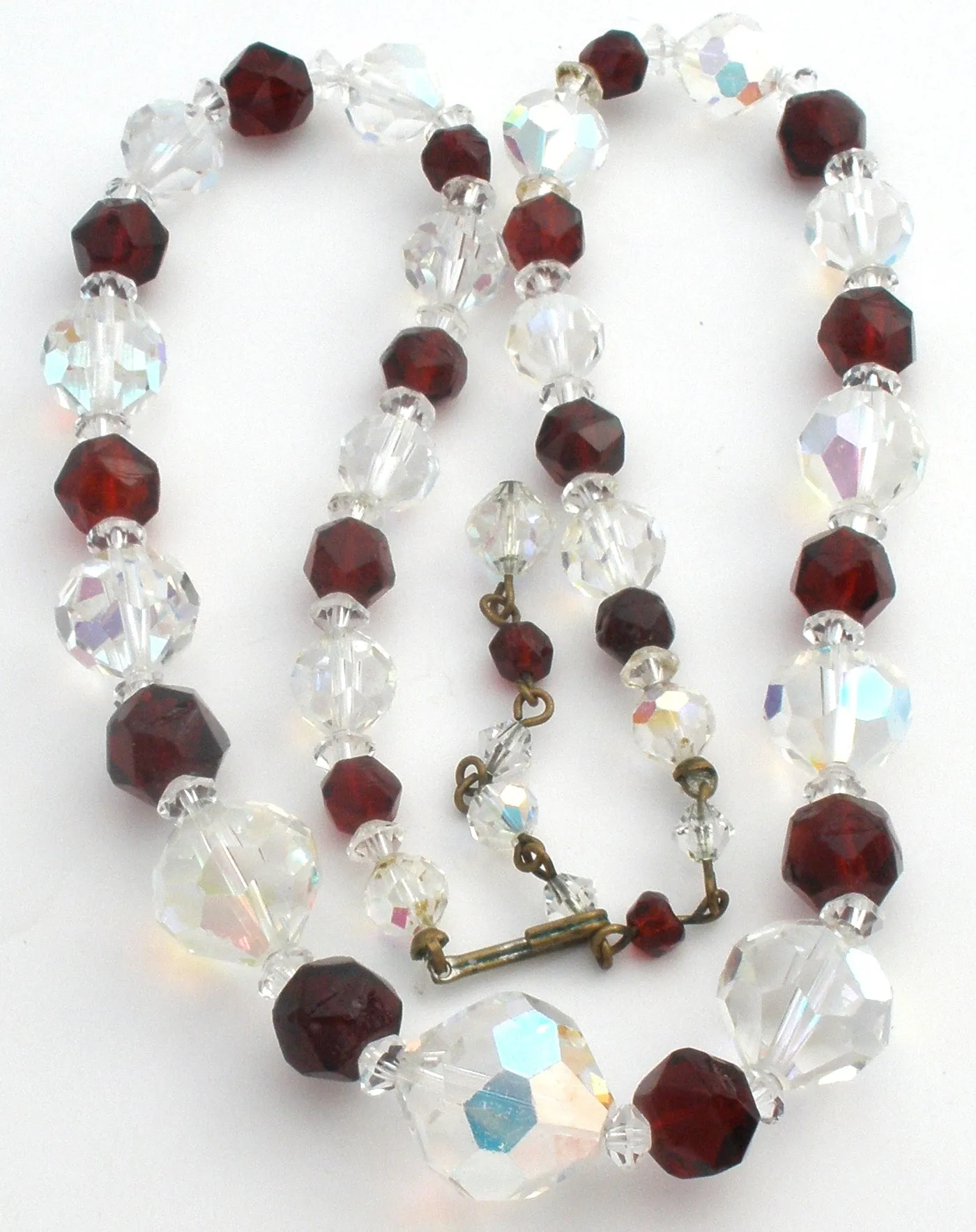 Red & Clear Glass Bead Necklace Vintage  21"