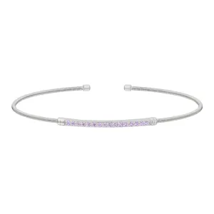 Rhodium Finish Sterling Silver Cable Cuff Bracelet with Simulated Light Amethyst Birth Gems - June