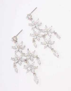 Rhodium Flower Chandelier Drop Earrings