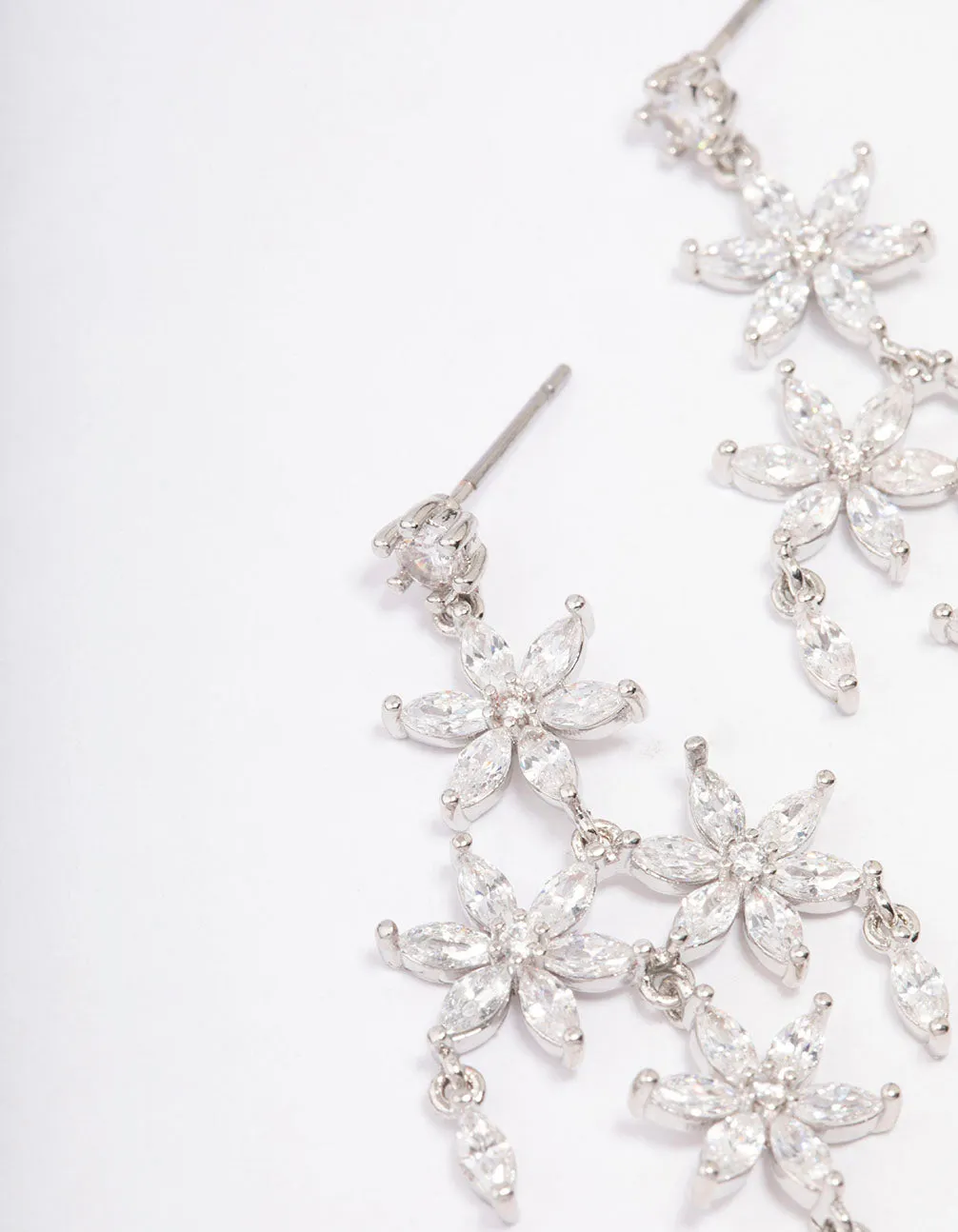 Rhodium Flower Chandelier Drop Earrings