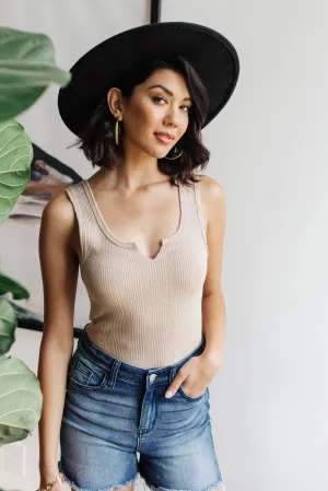 Ribbed Bodysuit in Taupe