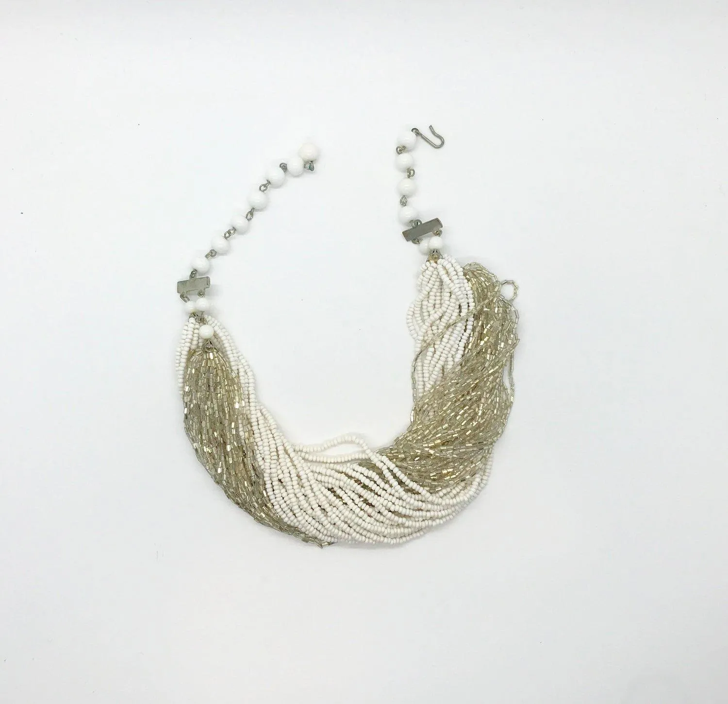 Rich Fifty-Six Strand Silver and White Beaded Necklace