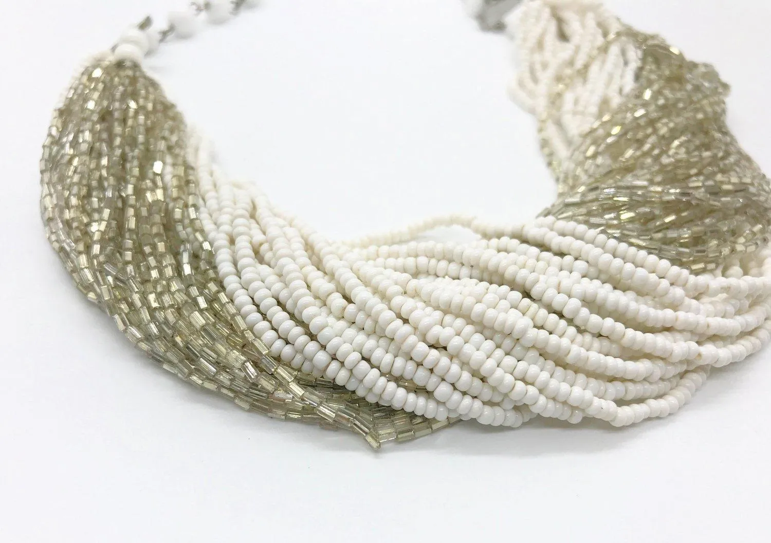 Rich Fifty-Six Strand Silver and White Beaded Necklace