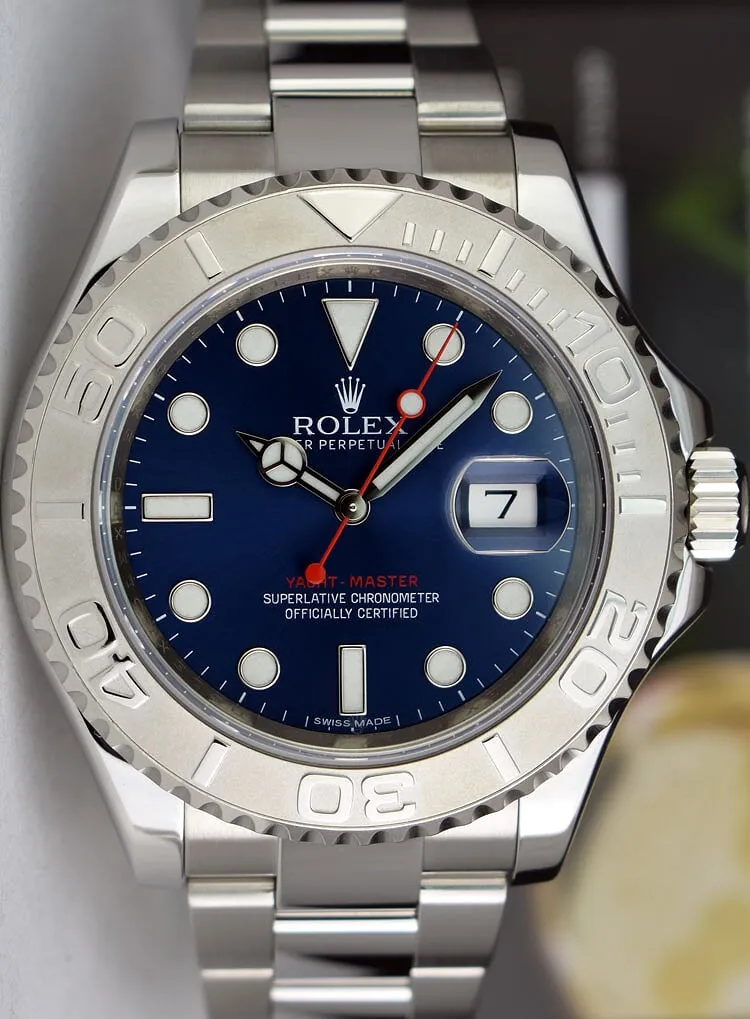 Rolex Mens Platinum & Stainless Steel YachtMaster Blue Index Dial Model 116622