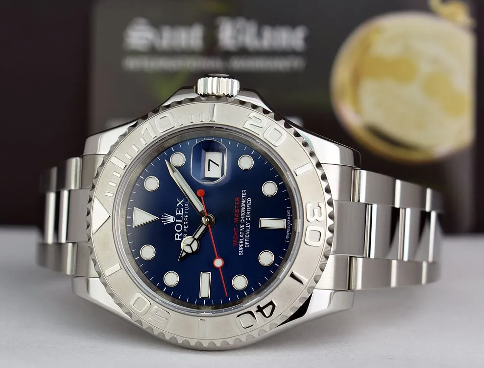 Rolex Mens Platinum & Stainless Steel YachtMaster Blue Index Dial Model 116622